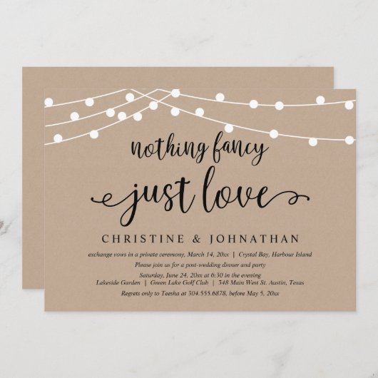 シンプルな愛を込めて、ラスティックなウェディングエロープメント 招待状 (正面/裏面)