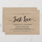 シンプルな愛、自然な木材、ふたりだけの結婚式 招待状 (正面/裏面)