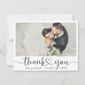 シンプルな感謝のハートと写真の結婚式 サンキューカード (正面)