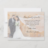 シンプルな感謝のハートと写真の結婚式 サンキューカード (裏面)