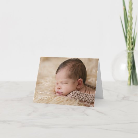 シンプルな感謝の気持ちの写真付き出生発表カード サンキューカード (正面)