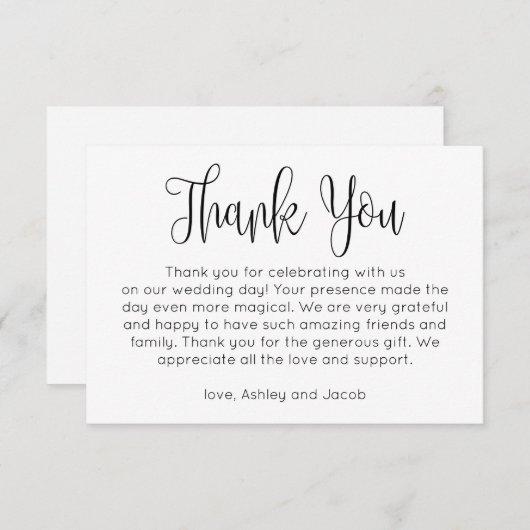 シンプルな感謝を。モノクロの結婚式のメモ 招待状 (正面/裏面)