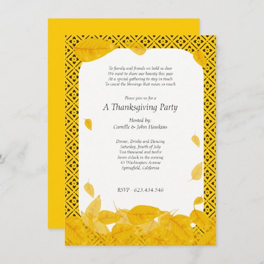 シンプルな感謝祭のパーティー招待状 招待状 (正面/裏面)