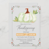 シンプルな感謝祭の食事 水彩花 秋 招待状 (正面/裏面)