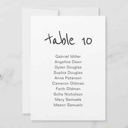 シンプルな手作りテーブルナンバーと席次表 招待状 (正面)