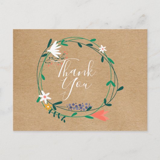 シンプルな手作り花ガーランドのビジネス感謝カード ポストカード (正面)