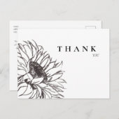 シンプルな手描きのひまわり モノクロ お葬式 お礼カード ポストカード (正面/裏面)