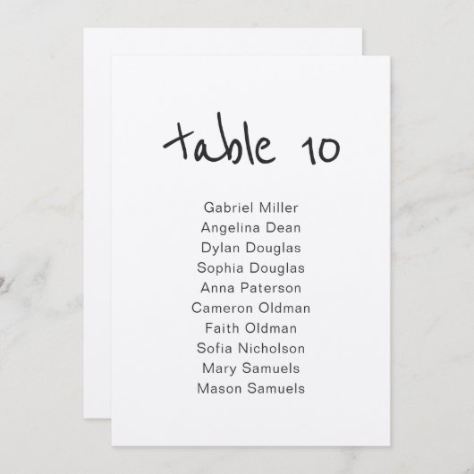 シンプルな手描きのテーブル番号と席次表 招待状 (正面/裏面)