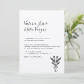 シンプルな手描きのヤシの木の鉢植え ウェディング 招待状 (スタンド正面)