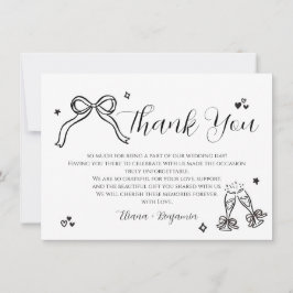 シンプルな手描きの結婚式パーティーお礼カード サンキューカード