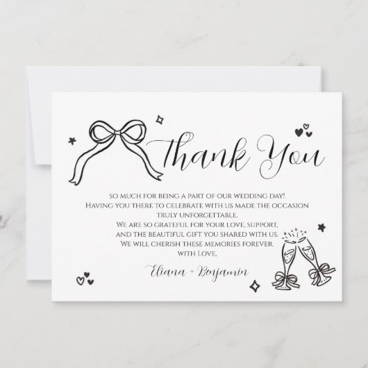 シンプルな手描きの結婚式パーティーお礼カード サンキューカード (正面)
