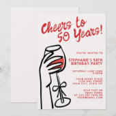 シンプルな手描きの「乾杯50年」50歳の誕生日 招待状 (正面/裏面)