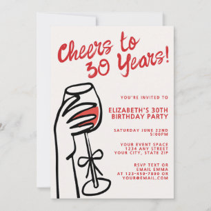 シンプルな手描きの「乾杯!30歳」30歳の誕生日 招待状
