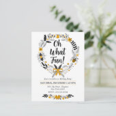 シンプルな手描きの Oh What Fun クリスマスパーティー インビテーションポストカード (スタンド正面)