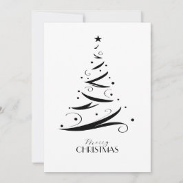 シンプルな手描きツリーのクリスマス ブラック ホワイト シーズンカード