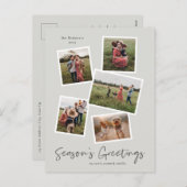 シンプルな手書きの季節の挨拶5枚の写真コラージュ シーズンポストカード (正面/裏面)