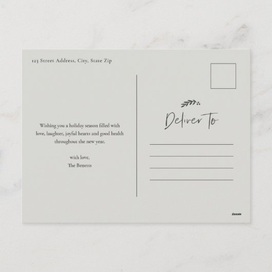 シンプルな手書きの季節の挨拶5枚の写真コラージュ シーズンポストカード (裏面)