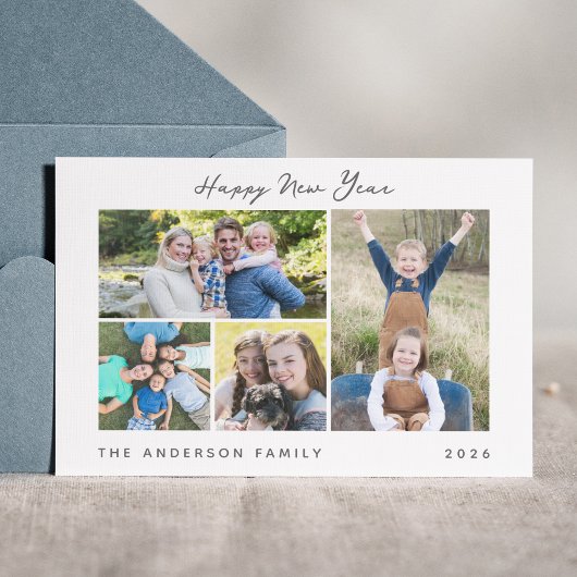 シンプルな手書きの新年フォトコラージュ シーズンカード