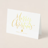 シンプルな手書きカリグラフィーのクリスマスグリーティング 箔カード (正面)