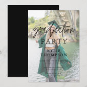 シンプルな手書きカリグラフィー写真オーバーレイ卒業 招待状 (正面/裏面)