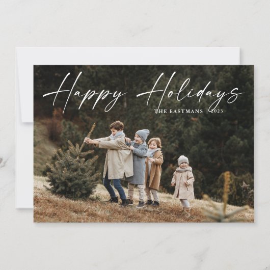 シンプルな手書きスクリプト写真 ハッピー シーズンカード (正面)