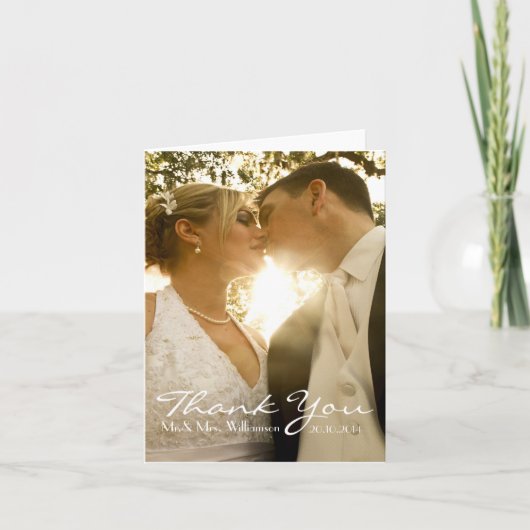 シンプルな手書き結婚写真感謝カード サンキューカード (正面)