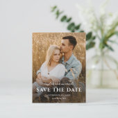 シンプルな手書き風の名前の写真の結婚式 案内ポストカード (スタンド正面)