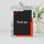 シンプルな手書き風の赤と黒とグレーのストライプ サンキューカード (スタンド正面)