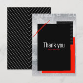 シンプルな手書き風の赤と黒とグレーのストライプ サンキューカード (正面/裏面)