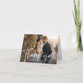 シンプルな手書き風の3枚の写真の結婚式 サンキューカード