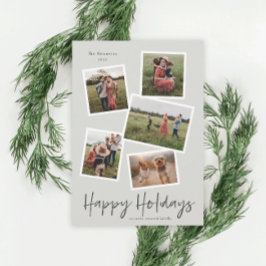 シンプルな手書き ホリデーシーズン5枚の写真コラージュ シーズンカード