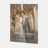 シンプルな新婚のクリスマスフォト ガラスオーナメント (正面左)