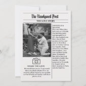 シンプルな新聞風の結婚発表 招待状 (裏面)