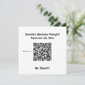 シンプルな新郎独身最後の宴会招待状（QRコード付き） 招待状 (スタンド正面)