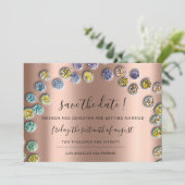 シンプルな日付保存 ミニマリズム ゴールド グリーン ローズ セーブザデート (スタンド正面)