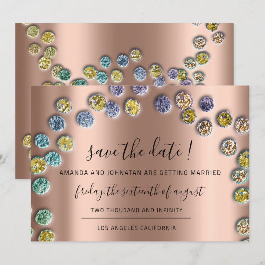 シンプルな日付保存 ミニマリズム ゴールド グリーン ローズ セーブザデート (正面/裏面)