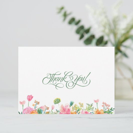 シンプルな春の花のタイポグラフィ サンキューカード (スタンド正面)