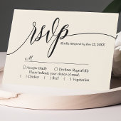シンプルな書体が印象的なアイボリークリームの結婚式RSVPカード 出欠カード
