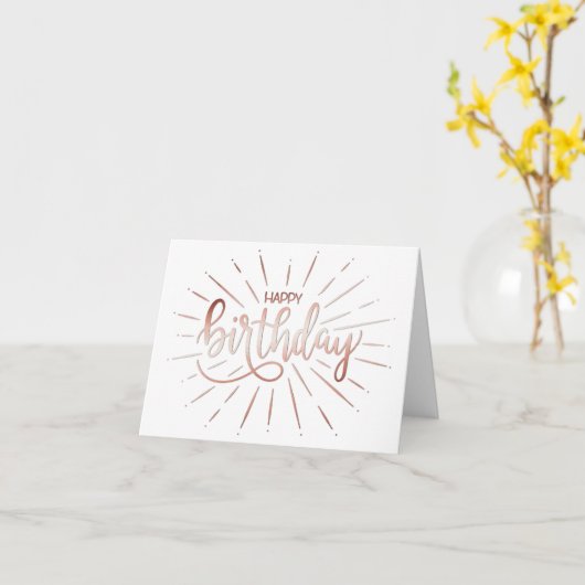 シンプルな最小主義の美しい誕生日のばら色の金ゴールド光線 カード (黄色い花)