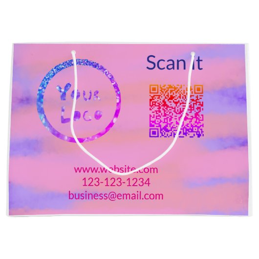 シンプルな最小QRコードにロゴを追加 スキャンコード名を付ける ラージペーパーバッグ (正面)