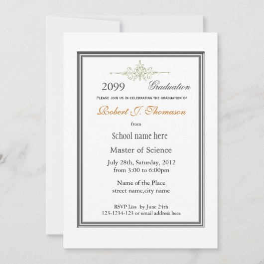 シンプルな最高の実績卒業発表 招待状 (正面)