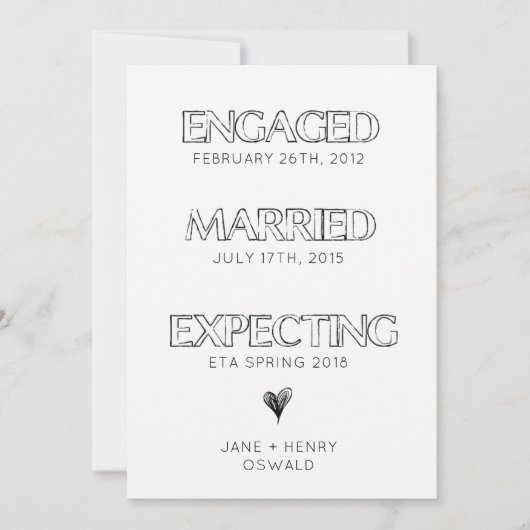 シンプルな期待のタイムラインの妊娠の発表 案内状 (正面)