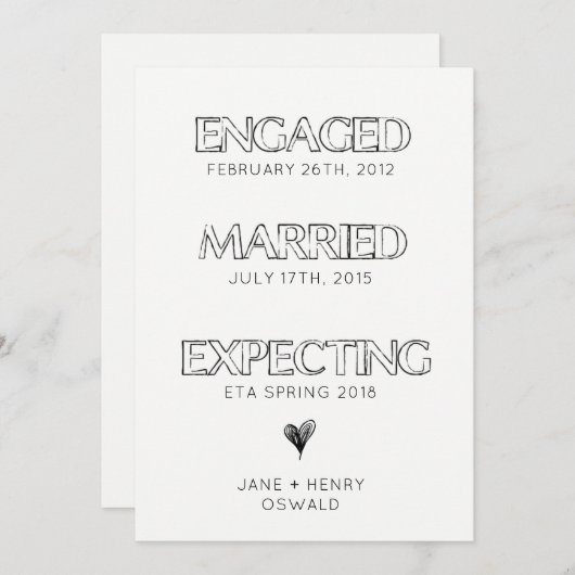 シンプルな期待のタイムラインの妊娠の発表 案内状 (正面/裏面)
