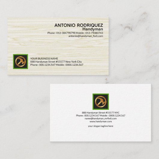 シンプルな木製の穀物の質の便利屋 名刺 (正面/裏面)