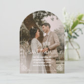 シンプルな枠線の付いた Save the Date 招待状 (スタンド正面)