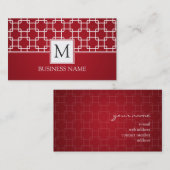 シンプルな格子垣パターンモノグラムの赤 名刺 (正面/裏面)