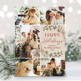 シンプルな桜色の5枚写真ハッピーホリデーカード シーズンカード