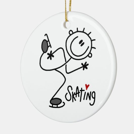 シンプルな棒の姿のアイススケートのTシャツおよびギフト セラミックオーナメント (左)