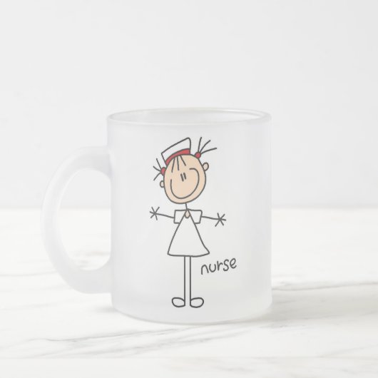 シンプルな棒の姿のナースのTシャツおよびギフト フロストグラスマグカップ (左)