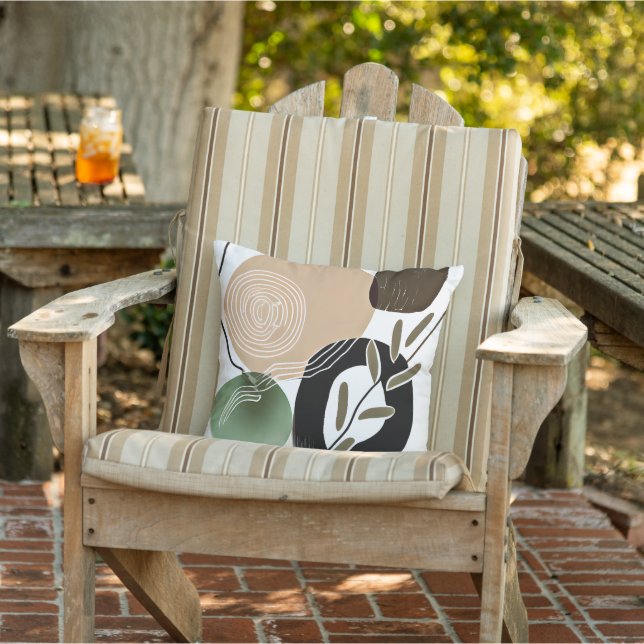 シンプルな植物と波のアート アウトドアクッション (椅子)